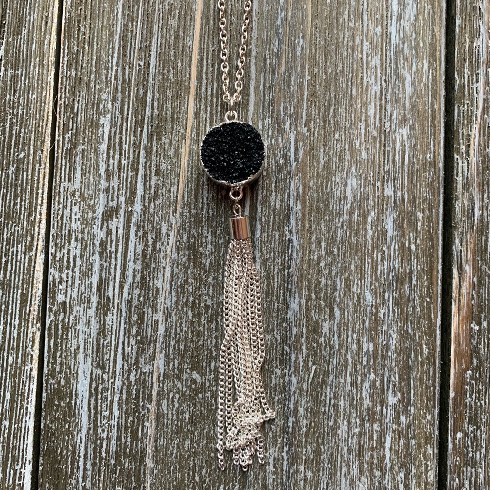 Handmade Gold White Tassel Necklace Druzy Jewelry